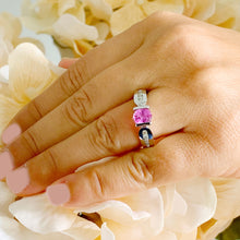 Load image into Gallery viewer, 14K Solid White Gold Oval Cut Natural Pink Sapphire And Round Cut Natural Diamonds Semi Tension Set Ring 1.75ctw