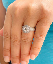 Load image into Gallery viewer, GIA/IGI Certified 14k Solid White Gold Round Cut Diamond Engagement Ring And Band Bezel Set Antique Filigree Style 1.70ctw F-VS2