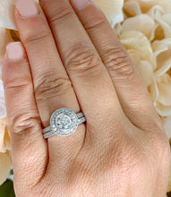 Load image into Gallery viewer, GIA/IGI Certified 14k Solid White Gold Round Cut Diamond Engagement Ring And Band Bezel Set Antique Filigree Style 1.70ctw F-VS2