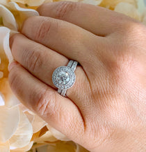 Load image into Gallery viewer, GIA/IGI Certified 14k Solid White Gold Round Cut Diamond Engagement Ring And Band Bezel Set Antique Filigree Style 1.70ctw F-VS2