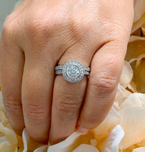Load image into Gallery viewer, Filigree Antique Style 14k Solid White Gold Round Cut Moissanite and Natural Diamond Engagement Ring And Band Bezel Halo 1.70ctw