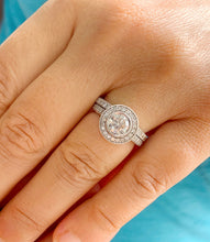 Load image into Gallery viewer, GIA/IGI Certified 14k Solid White Gold Round Cut Diamond Engagement Ring And Band Bezel Set Antique Filigree Style 1.70ctw F-VS2