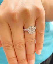 Load image into Gallery viewer, GIA/IGI Certified 14k Solid White Gold Round Cut Diamond Engagement Ring And Band Bezel Set Antique Filigree Style 1.70ctw F-VS2