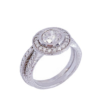 Load image into Gallery viewer, Filigree Antique Style 14k Solid White Gold Round Cut Moissanite and Natural Diamond Engagement Ring And Band Bezel Halo 1.70ctw
