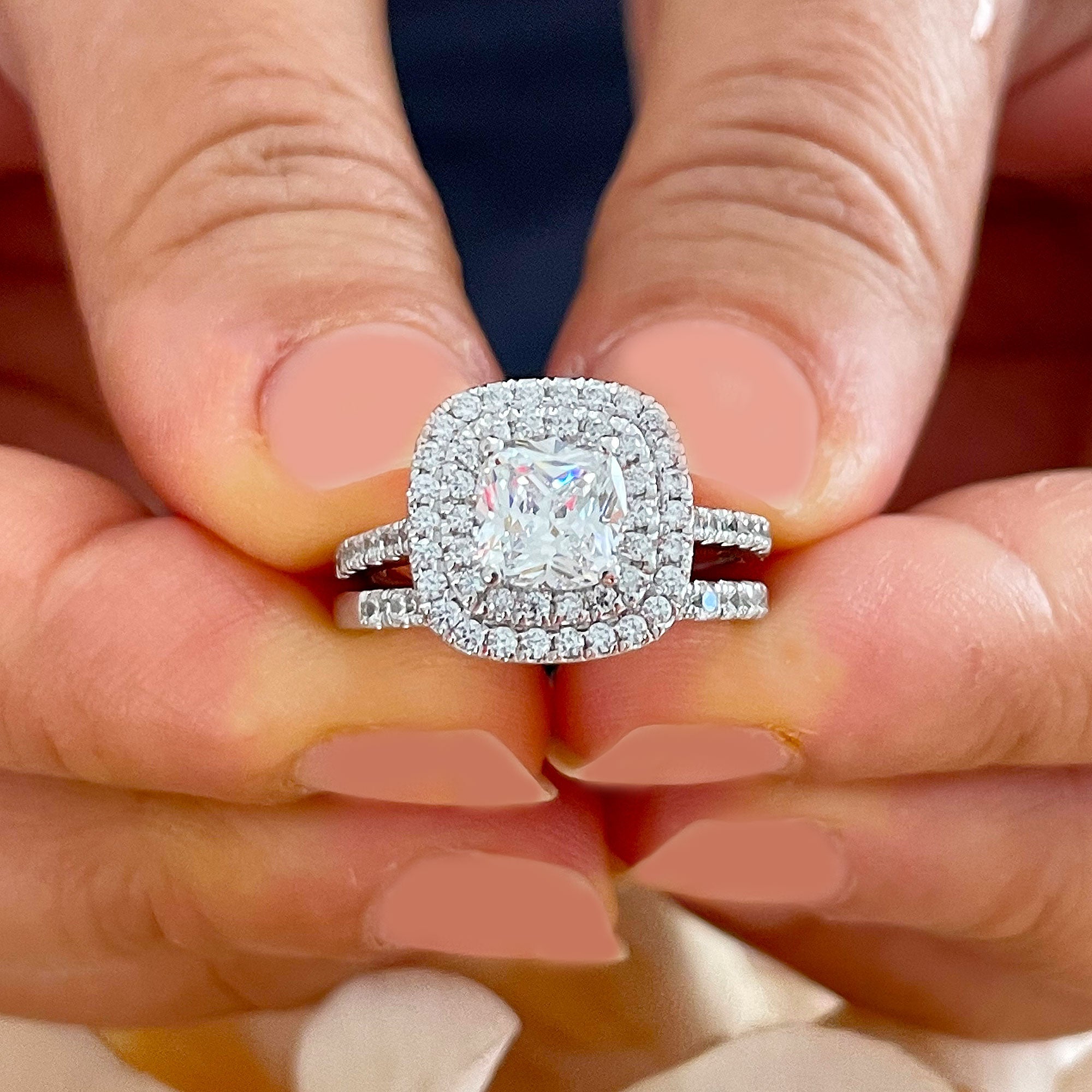 Halo cushion cut wedding set | Honestweddingadvice.com Halo cushion cut wedding set | Honestweddingadvice.com
