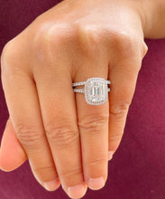 Load image into Gallery viewer, GIA/IGI Certified 14k Solid White Gold Emerald Cut And Round Diamond Engagement Ring And Band Double Halo Bridal Wedding 3.00ct F-VS2
