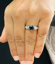 Load image into Gallery viewer, 14K Solid White Gold Round Natural Sapphire and natural diamond ring art deco Wedding Bridal Anniversary Princess Cut Filigree 2.35ctw