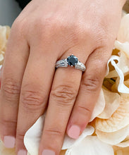 Load image into Gallery viewer, 14K Solid White Gold Round Natural Sapphire and natural diamond ring art deco Wedding Bridal Anniversary Princess Cut Filigree 2.35ctw