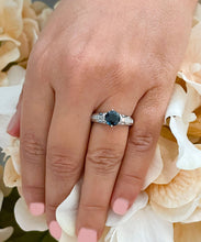 Load image into Gallery viewer, 14K Solid White Gold Round Natural Sapphire and natural diamond ring art deco Wedding Bridal Anniversary Princess Cut Filigree 2.35ctw