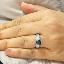 Load image into Gallery viewer, 14K Solid White Gold Round Natural Sapphire and natural diamond ring art deco Wedding Bridal Anniversary Princess Cut Filigree 2.35ctw