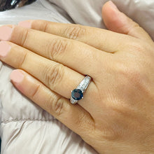 Load image into Gallery viewer, 14K Solid White Gold Round Natural Sapphire and natural diamond ring art deco Wedding Bridal Anniversary Princess Cut Filigree 2.35ctw