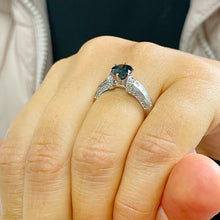 Load image into Gallery viewer, 14K Solid White Gold Round Natural Sapphire and natural diamond ring art deco Wedding Bridal Anniversary Princess Cut Filigree 2.35ctw