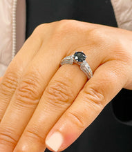 Load image into Gallery viewer, 14K Solid White Gold Round Natural Sapphire and natural diamond ring art deco Wedding Bridal Anniversary Princess Cut Filigree 2.35ctw