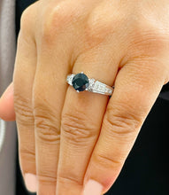 Load image into Gallery viewer, 14K Solid White Gold Round Natural Sapphire and natural diamond ring art deco Wedding Bridal Anniversary Princess Cut Filigree 2.35ctw