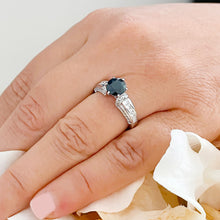 Load image into Gallery viewer, 14K Solid White Gold Round Natural Sapphire and natural diamond ring art deco Wedding Bridal Anniversary Princess Cut Filigree 2.35ctw