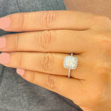 Load image into Gallery viewer, 14K Solid White Gold Natural Cushion And Round Cut Diamond Engagement Ring Bridal Wedding Halo Propose 2.00ctw