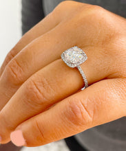 Load image into Gallery viewer, 14K Solid White Gold Cushion Cut Moissanite And Natural Round Cut Diamond Engagement Ring Bridal Wedding Halo Propose 2.50ctw