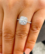 Load image into Gallery viewer, 14K Solid White Gold Cushion Cut Forever One Moissanite And Natural Round Cut Diamond Engagement Ring Bridal Wedding Halo Propose 2.50ctw