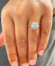 Load image into Gallery viewer, 14K Solid White Gold Cushion Cut Moissanite And Natural Round Cut Diamond Engagement Ring Bridal Wedding Halo Propose 2.50ctw
