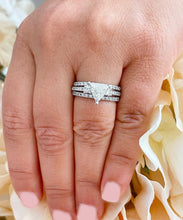 Load image into Gallery viewer, Unique 14K Solid White Gold Triangle Cut Moissanite And Round Cut Natural Diamonds Engagement Ring And Two Band Set Wedding 2.00ctw