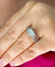 Load image into Gallery viewer, Unique 14K Solid White Gold Triangle Cut Moissanite And Round Cut Natural Diamonds Engagement Ring And Two Band Set Wedding 2.00ctw
