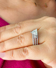Load image into Gallery viewer, Unique 14K Solid White Gold Triangle Cut Moissanite And Round Cut Natural Diamonds Engagement Ring And Two Band Set Wedding 2.00ctw
