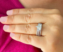 Load image into Gallery viewer, Unique 14K Solid White Gold Triangle Cut Moissanite And Round Cut Natural Diamonds Engagement Ring And Two Band Set Wedding 2.00ctw