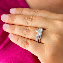 Load image into Gallery viewer, Unique 14K Solid White Gold Triangle Cut Moissanite And Round Cut Natural Diamonds Engagement Ring And Two Band Set Wedding 2.00ctw
