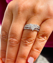 Load image into Gallery viewer, Unique 14K Solid White Gold Triangle Cut Moissanite And Round Cut Natural Diamonds Engagement Ring And Two Band Set Wedding 2.00ctw