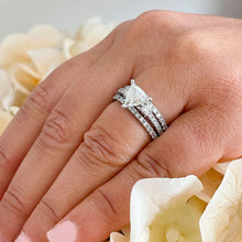 Load image into Gallery viewer, Unique 14K Solid White Gold Triangle Cut Moissanite And Round Cut Natural Diamonds Engagement Ring And Two Band Set Wedding 2.00ctw