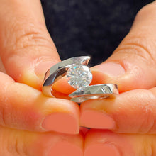 Load image into Gallery viewer, 14k Solid White Gold Round Forever One Moissanite Engagement Ring Tension Set, Propose, Anniversary, Classy 1.00ctw