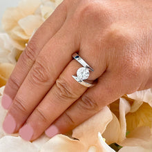 Load image into Gallery viewer, 14k Solid White Gold Round Forever One Moissanite Engagement Ring Tension Set, Propose, Anniversary, Classy 1.00ctw