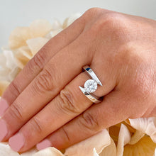 Load image into Gallery viewer, 14k Solid And Heavy White Gold Round Cut Moissanite Engagement Ring Tension Set, Propose, Anniversary, Classy 1.00ctw