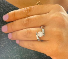 Load image into Gallery viewer, GIA/IGI Certified 14k Solid And Heavy White Gold Round Cut Engagement Ring Tension Set Solitaire 1.00ctw F-VS2