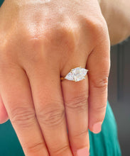 Load image into Gallery viewer, Large 14k solid yellow gold radiant shape and trillion cut moissanite engagement ring art deco three stone style 3.30ctw