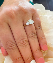 Load image into Gallery viewer, Large 14k solid yellow gold radiant shape and trillion cut moissanite engagement ring art deco three stone style 3.30ctw