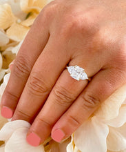 Load image into Gallery viewer, Large 14k solid yellow gold radiant shape and trillion cut moissanite engagement ring art deco three stone style 3.30ctw