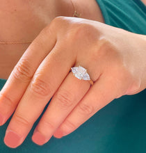 Load image into Gallery viewer, Large 14k solid yellow gold radiant shape and trillion cut forever one moissanite engagement ring art deco three stone style 3.30ctw