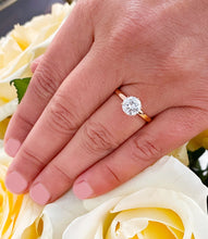 Load image into Gallery viewer, 14k Solid Yellow Gold Oval Cut Forever One Oval Moissanite and Round Natural Diamond Engagement Ring Bezel Set, Bridal Propose 1.20ctw