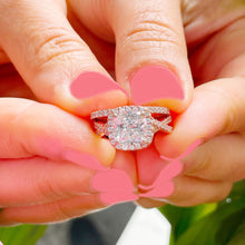 Load image into Gallery viewer, GIA/IGI 14k Solid Rose Gold Cushion Cut and Round Cut Diamond Engagement Ring And Band Art Deco Halo Wedding Set 3.00ct F-VS2