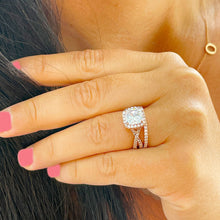 Load image into Gallery viewer, GIA/IGI 14k Solid Rose Gold Cushion Cut and Round Cut Diamond Engagement Ring And Band Art Deco Halo Wedding Set 3.00ct F-VS2