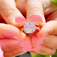 Load image into Gallery viewer, GIA/IGI 14k Solid Rose Gold Cushion Cut and Round Cut Diamond Engagement Ring And Band Art Deco Halo Wedding Set 3.00ct F-VS2