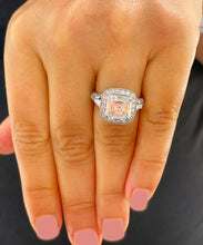 Load image into Gallery viewer, GIA/IGI Certified 14k Solid White Gold Asscher Round And Baguettes Cut Diamond Engagement Ring Deco Style 2.75ctw F-VS2