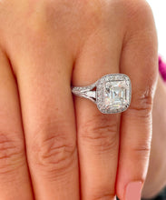 Load image into Gallery viewer, GIA/IGI Certified 14k Solid White Gold Asscher Round And Baguettes Cut Diamond Engagement Ring Deco Style 2.75ctw F-VS2