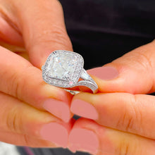 Load image into Gallery viewer, GIA/IGI Certified 14k Solid White Gold Asscher Round And Baguettes Cut Diamond Engagement Ring Deco Style 2.75ctw F-VS2