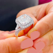 Load image into Gallery viewer, GIA/IGI Certified 14k Solid White Gold Asscher Round And Baguettes Cut Diamond Engagement Ring Deco Style 2.75ctw F-VS2