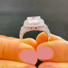 Load image into Gallery viewer, GIA/IGI Certified 14k Solid White Gold Asscher Round And Baguettes Cut Diamond Engagement Ring Deco Style 2.75ctw F-VS2