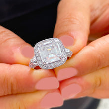 Load image into Gallery viewer, GIA/IGI Certified 14k Solid White Gold Asscher Round And Baguettes Cut Diamond Engagement Ring Deco Style 2.75ctw F-VS2