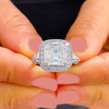 Load image into Gallery viewer, GIA/IGI Certified 14k Solid White Gold Asscher Round And Baguettes Cut Diamond Engagement Ring Deco Style 2.75ctw F-VS2