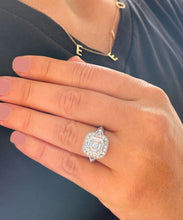 Load image into Gallery viewer, GIA/IGI Certified 14k Solid White Gold Asscher Round And Baguettes Cut Diamond Engagement Ring Deco Style 2.75ctw F-VS2